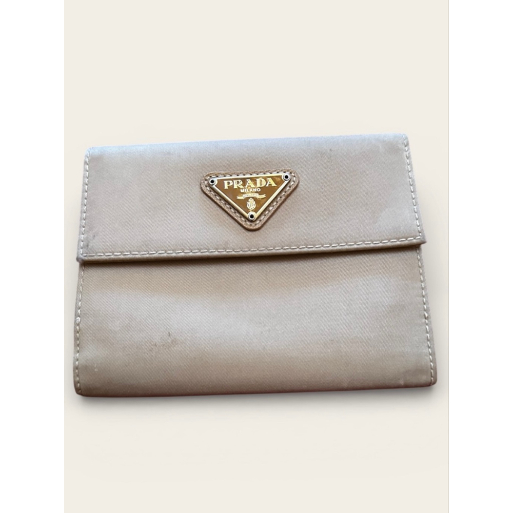 Prada Beige Nylon & Leather Compact Snap Wallet